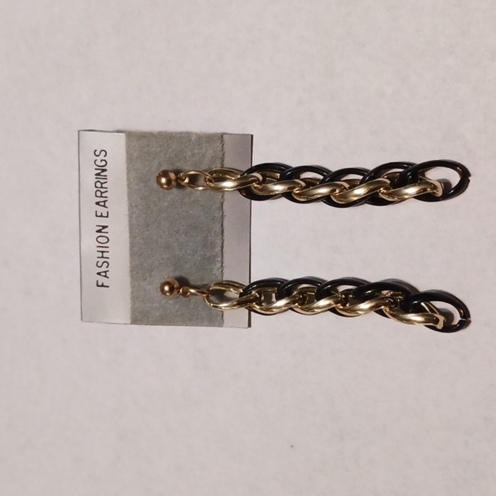Unisex Earrings Silvertone  & Black links